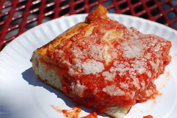 #41 L&B Spumoni Gardens, Brooklyn, N.Y. (Grandma Slice: Thin-Crust Sicilian Pie with Mozzarella)