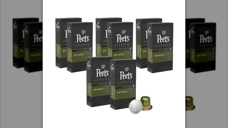 Several multipacks of Peet's coffee Big Bang Nespresso-compatible coffee pods