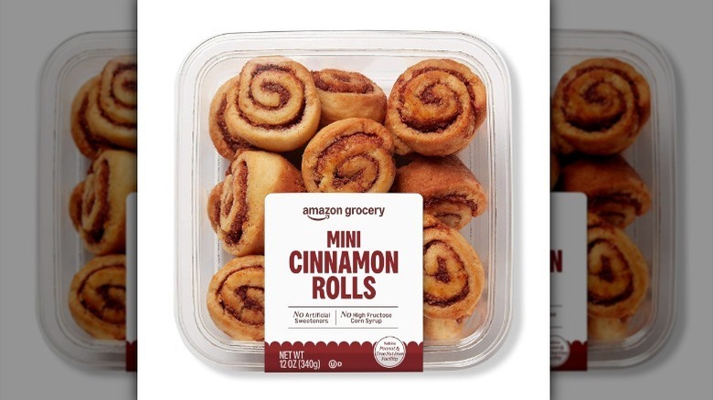 Mini cinnamon rolls on white background