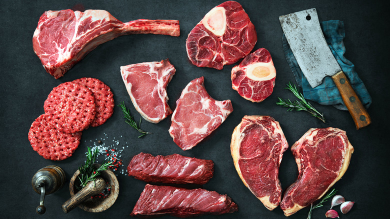 Different cuts of beef and steaks