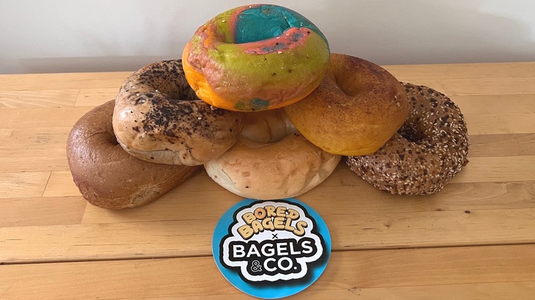 Bagels with sticker on table