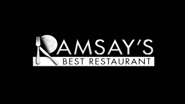 Title card for "Ramsay's Best Restaurant." The first R is made of a plate, fork, and knife.