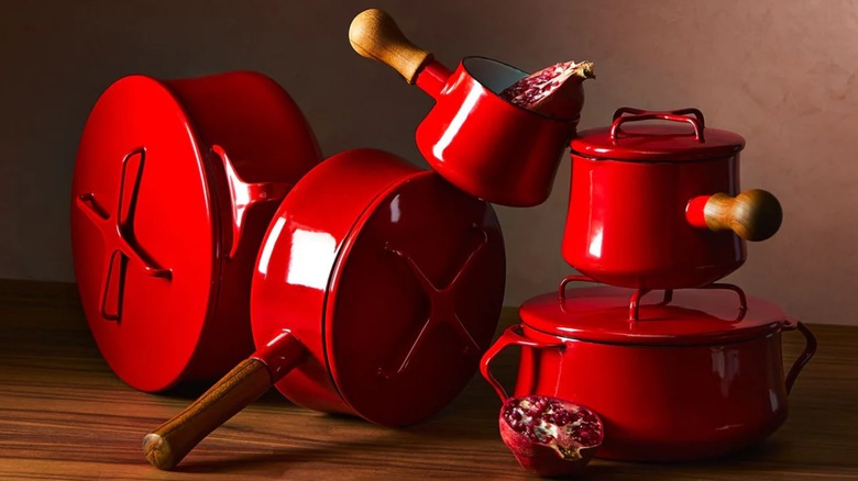 A 9 piece set of Dansk Købenstyle cookware in red