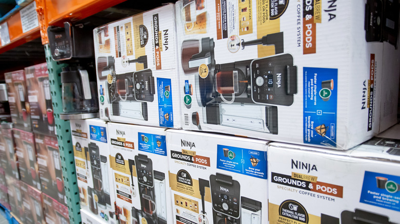 Boxes of Ninja DualBrew coffee machines at Costco