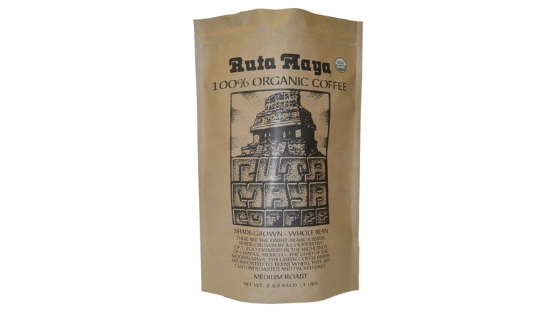 Brown bag of Ruta Maya Whole Bean Coffee