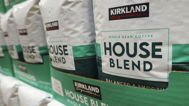 Close up of bags of Kirkland House Blend