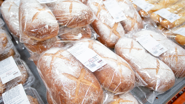 Bags of Kirkland country French bread loaves, with two loaves in each bag