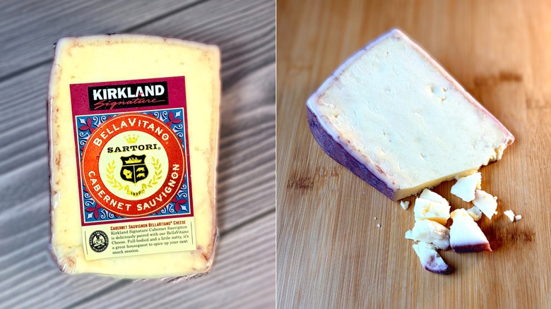 A package and crumbled block of BellaVitano cheese