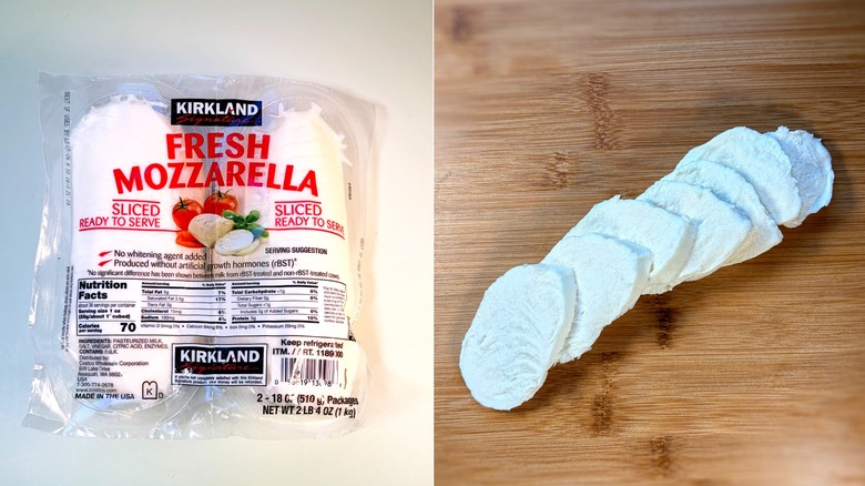 A package and slices of fresh mozzarella cheese