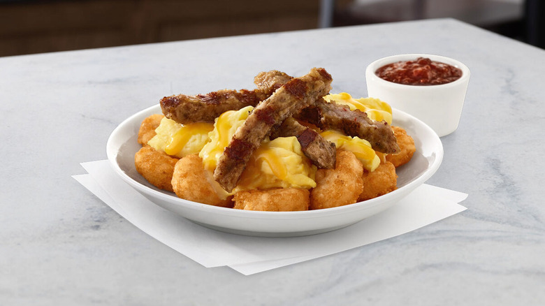 Chick-fil-A hash brown scramble bowl with sausage links