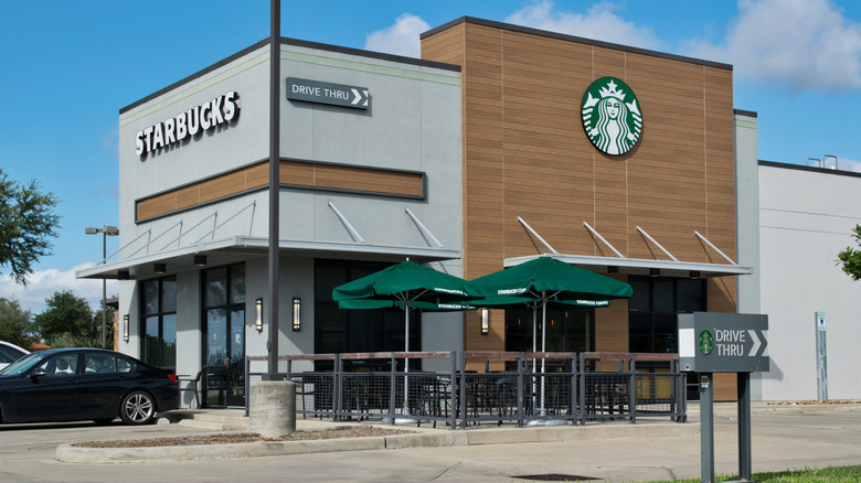 Exterior of Starbucks Coffee on sunny day
