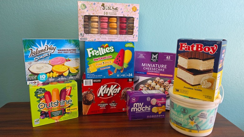 Assorted frozen desserts from Sam's Club stacked on a table