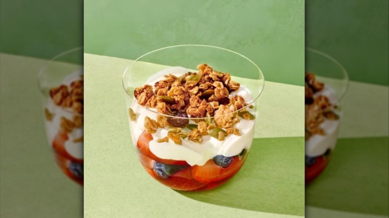 Bowl of Greek Yogurt with mixed berries and granola