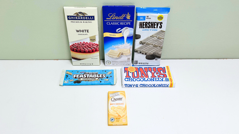 Several white chocolate bars arranged together