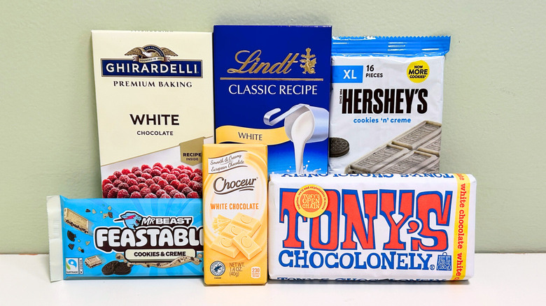 Several white chocolate bars arranged together