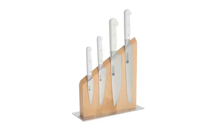A knife set in a magnetic wooden block