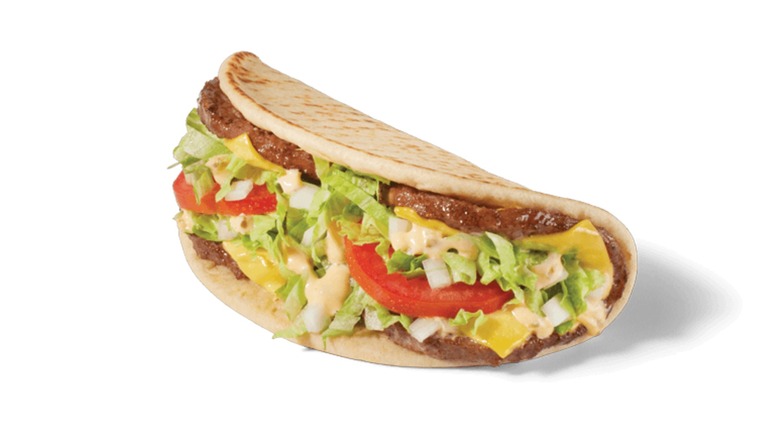 A Del Taco All-American Burgertaco on a white background