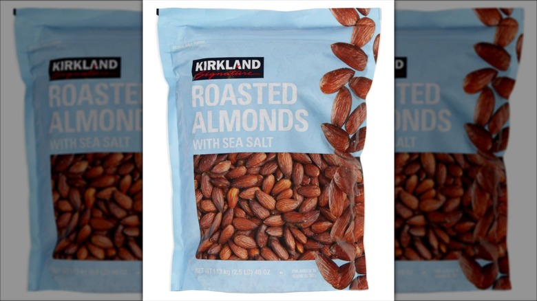 Kirkland Signature Roasted Almonds With Sea Salt on a white background