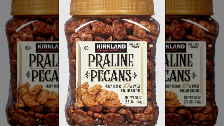 Kirkland Signature Praline Pecans on a white background