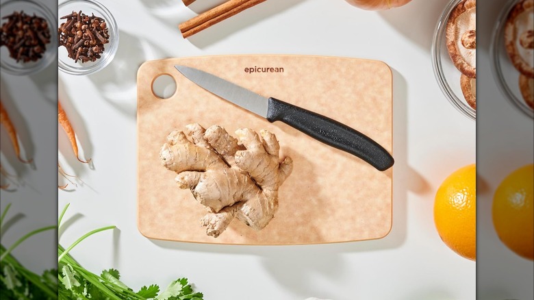 small cutting board with ginger