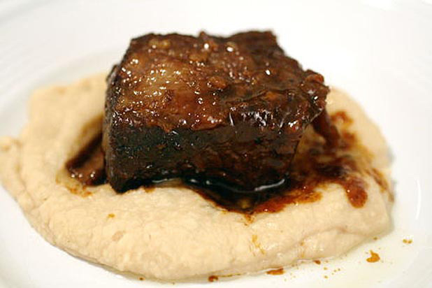 Guinness Braised Beef Short Ribs, Drunken Prunes, Cipollini Onions, and Root Vegetables