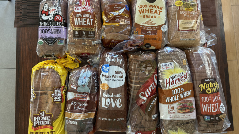 Store-bought wheat breads in their packaging