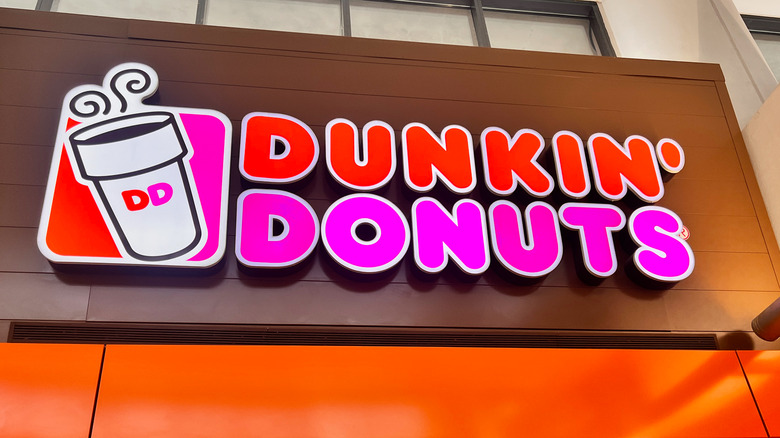 The old Dunkin' Donuts logo on the outside of a Dunkin Donuts location