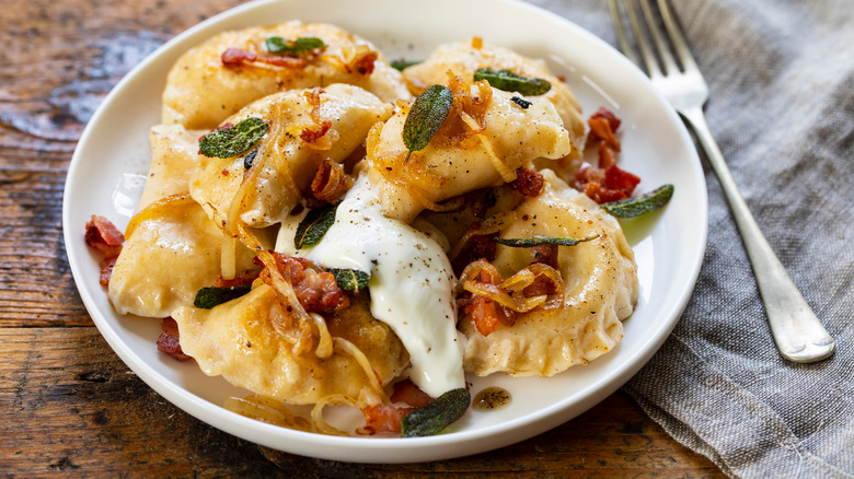 Pierogi with bacon and onion
