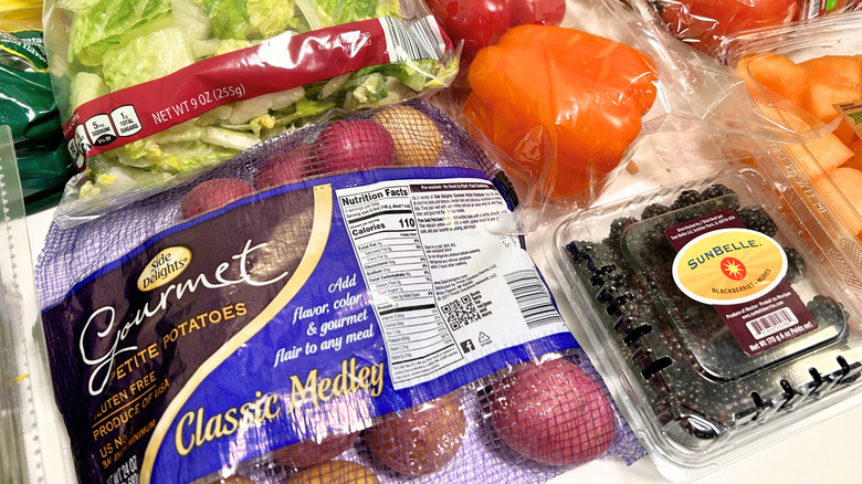 Close up of several Aldi produce items