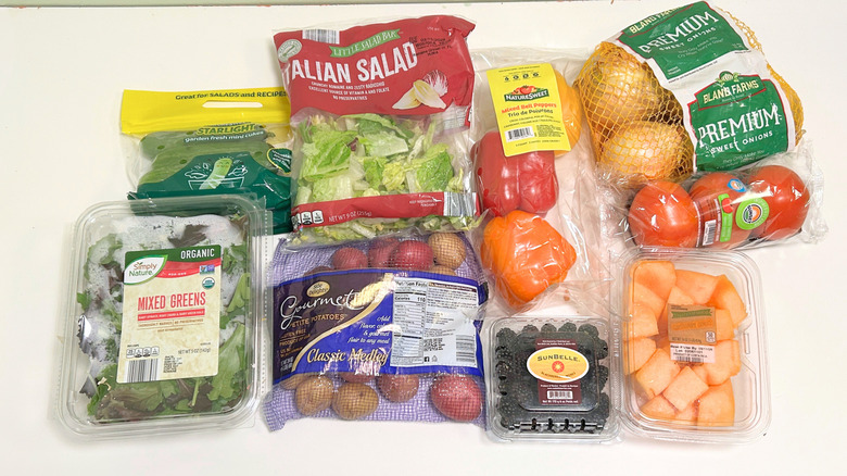 Various Aldi produce items arranged together in a group