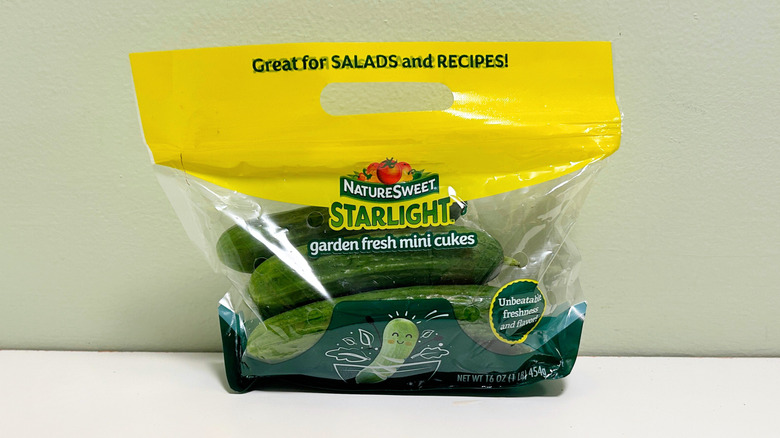 Close up of Aldi's Nature Sweet Starlight Garden Fresh Mini Cukes