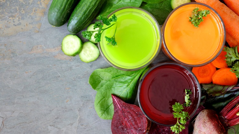 selection fruit and vegetable juices