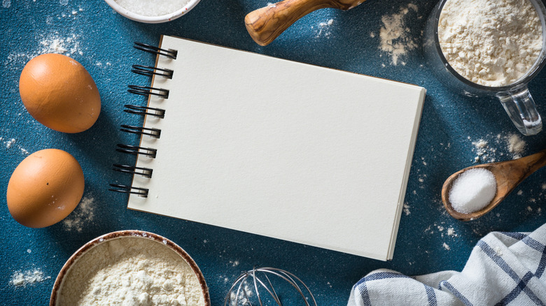 Baking ingredients and notebook