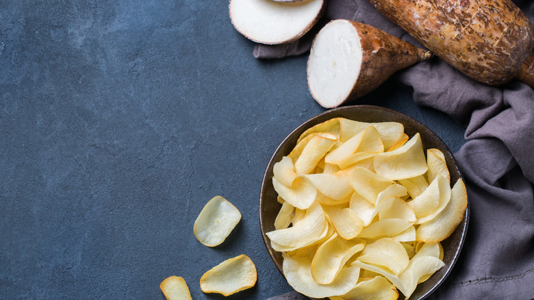 Cassava chips on a table