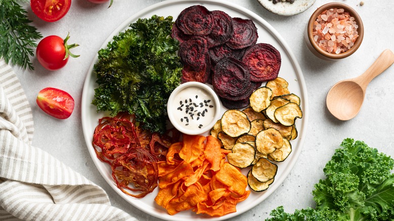 Vegetable chips on a platter
