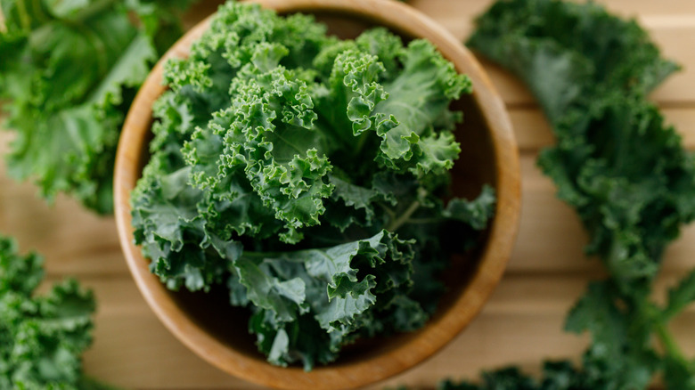 Bowl of kale leaves