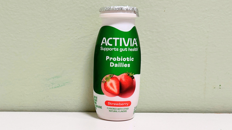 A bottle of Activia Probiotic Dailies Strawberry Smoothie