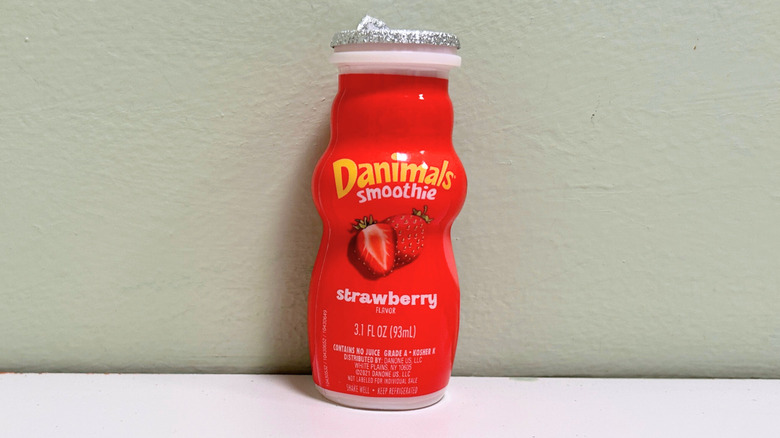 A bottle of Danimals Strawberry Smoothie