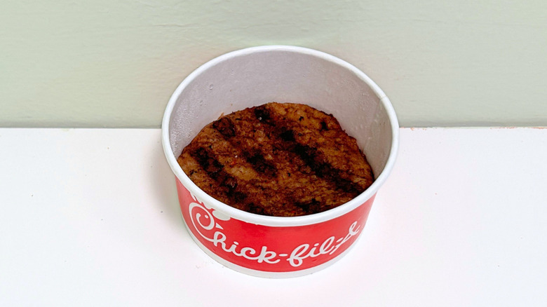 A Sausage Patty in a round container from Chick-fil-A