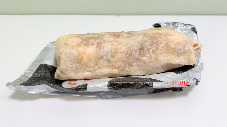 A Hash Brown Scramble Burrito on a wrapper