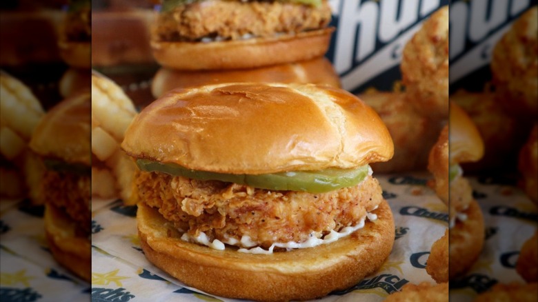 Church's Chicken sandwich on branded paper