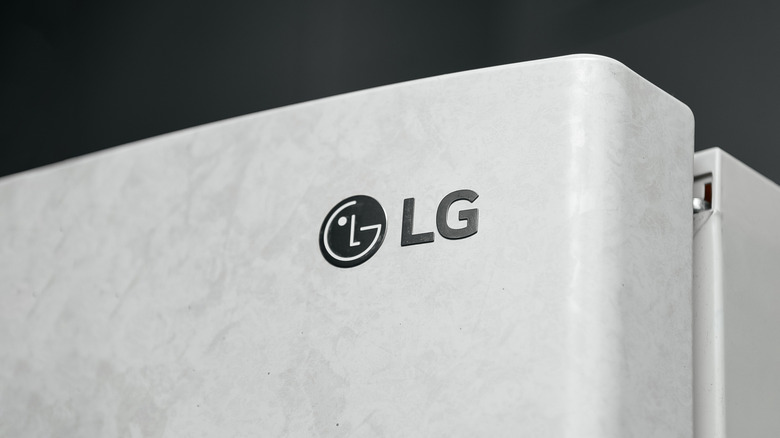LG logo on top right of a white refrigerator