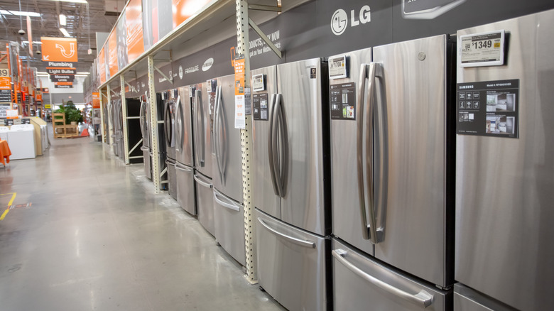 LG Refrigerators lined up in Home Depot