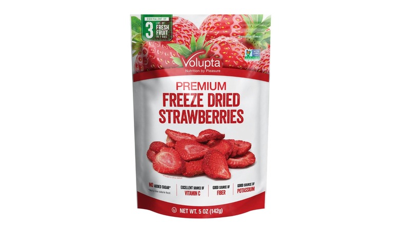 Bag of Volupta Premium Freeze Dried Strawberries against a white background