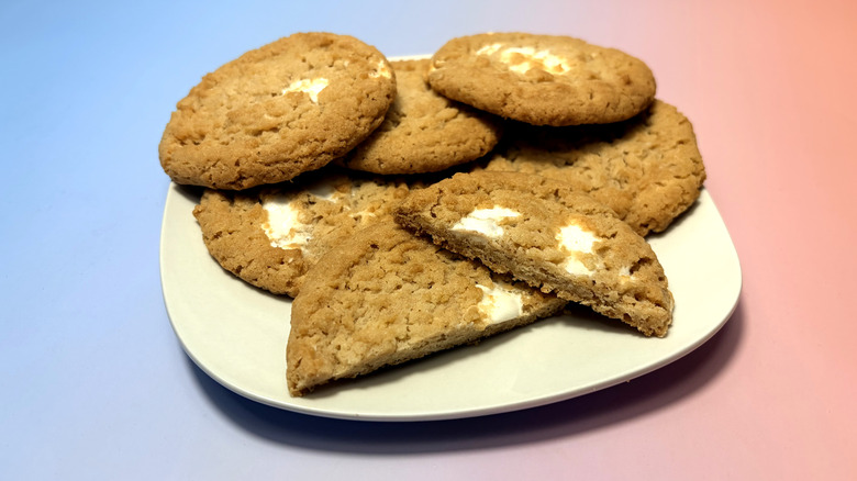 Plate of Kirkland Signature marshmallow crispy cookies