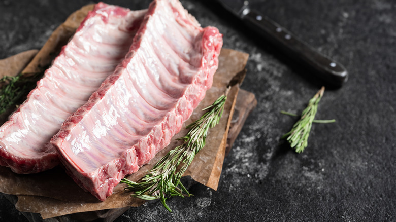 Uncooked beef back ribs