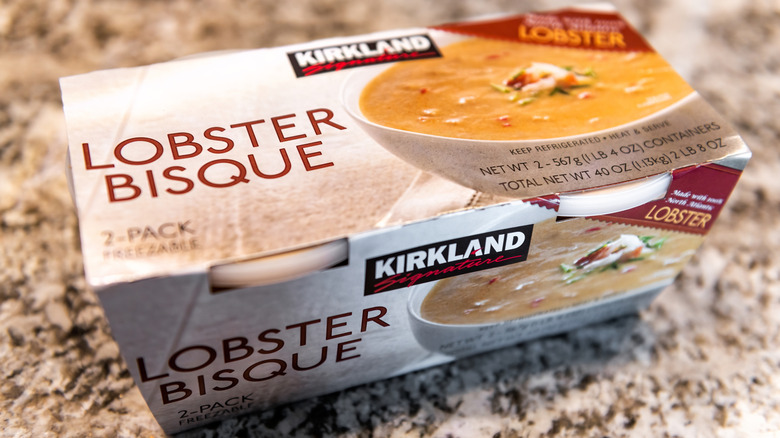 Kirkland Signature lobster bisque on counter