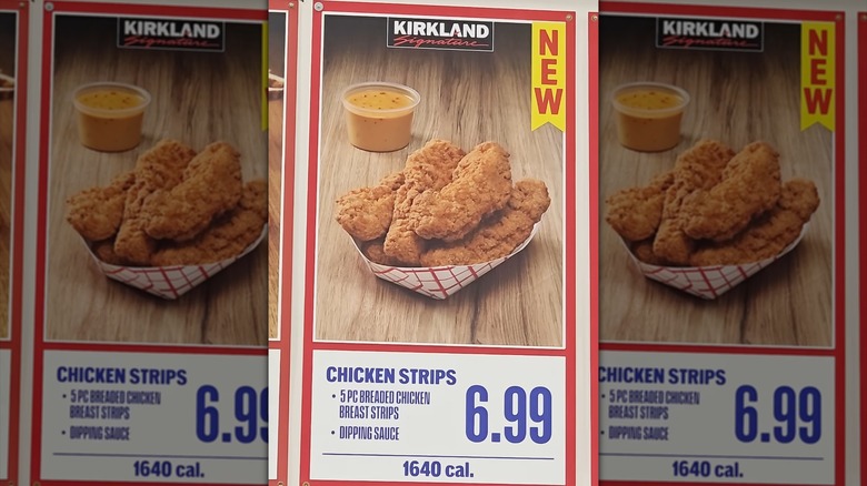 Costco food court menu board showing a 5 piece tender meal with dipping sauce