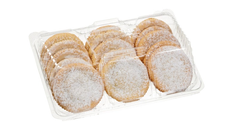 A clear box of 15 Raspberry-Filled Sugar Cookies