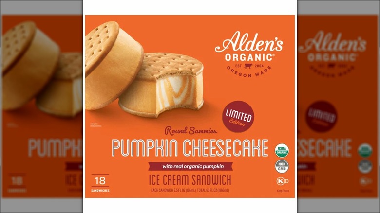 box of pumpkin cheesecake ice cream sandwiches